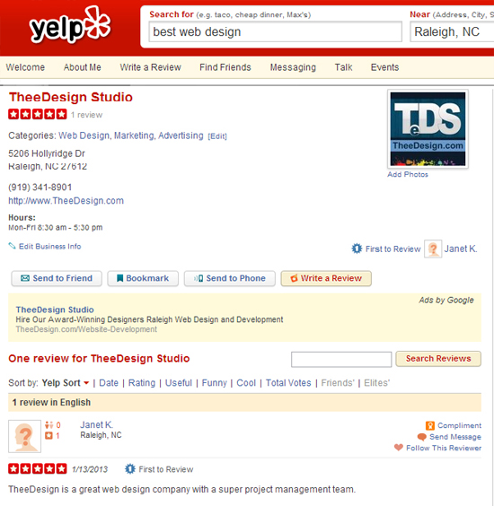TheeDesign Raleigh Web Design Yelp Listing Yelp-Raleigh-Web-Design